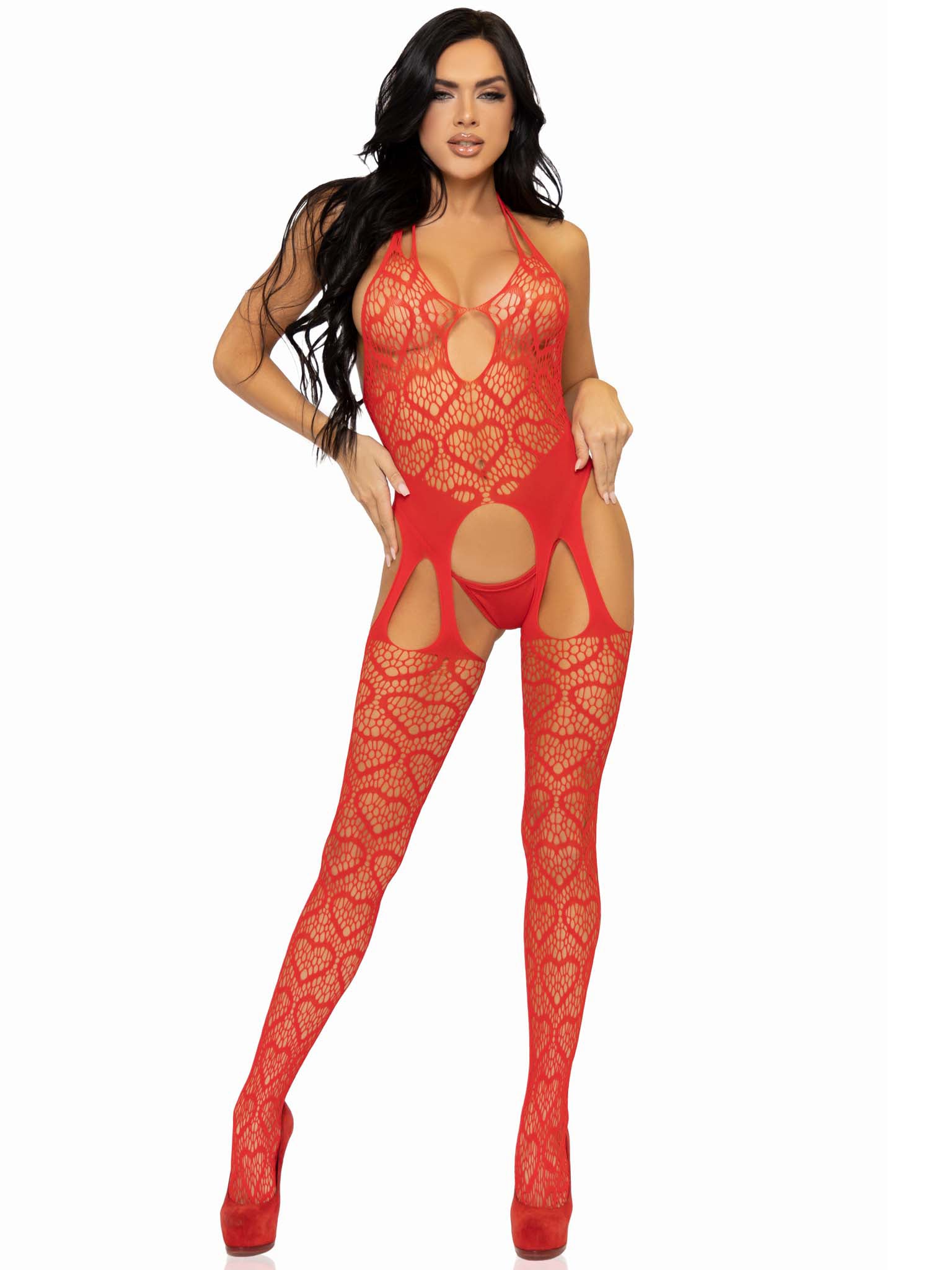 Red Heart Net Suspender Bodystocking